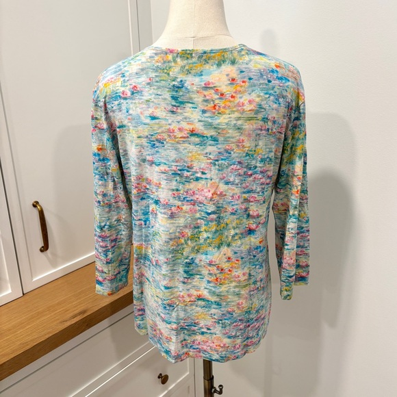 RARE Designer Leggiardo Watercolor Waterlily Floral Pattern 3/4 Knit Tee - Picture 3 of 7
